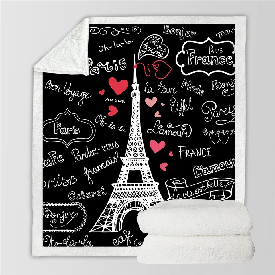 Постельные принадлежности Outlet Париж башня пледы одеяло на кровать романтические буквы шерпа флис одеяло сердце плюшевый диван плед 1 шт
