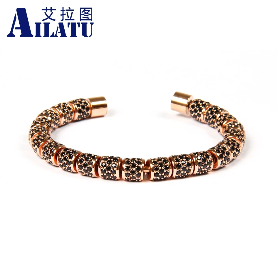 Ailatu Роскошные ювелирные изделия полный черный Cz разделитель бусины нержавеющая сталь браслеты для мужчин и женщин подарок