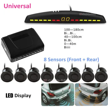 

New LED Double CPU Car Parking Sensor Auto Reverse Backup Radar Detector System 22mm Original Assistance Step-up Alarm 8 sensors