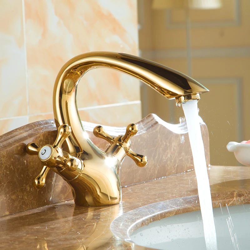 Nordic style golden faucet full copper antique bathroom ...