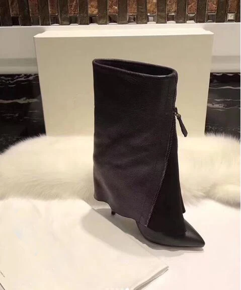 Caballero Gamuza as Nueva Botas As Cuero Tacón Punta Picture Retazos De Cremallera Con Flodover Puntiaguda Sexy Señoras Pantorrilla Picture Mujeres Media Moda rEAREqxT