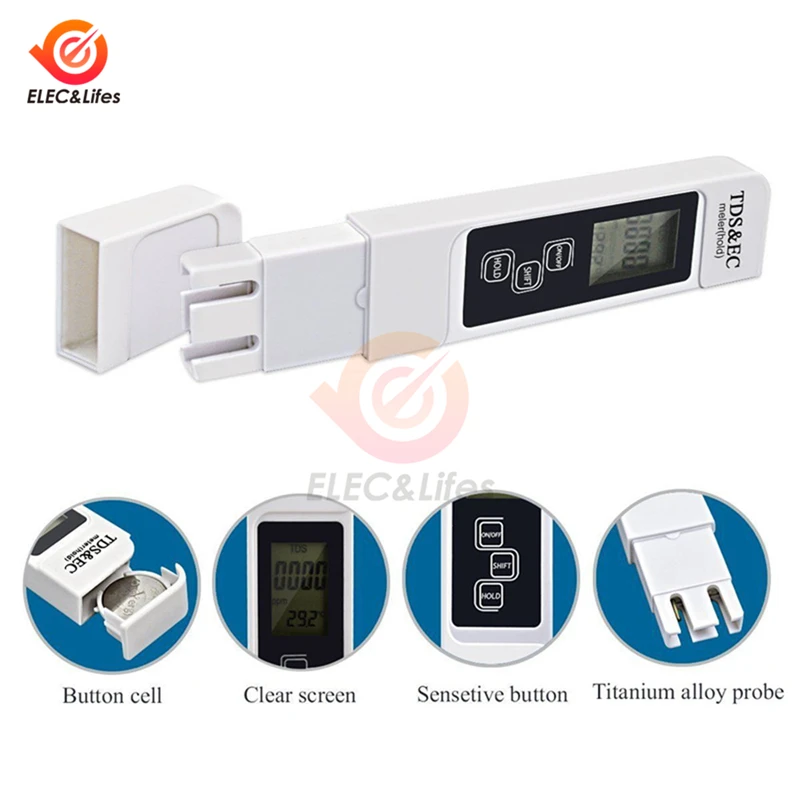 Water Tester Portable TDS EC Meter Temperature Tester pen 3 In1 Function Conductivity Filter Measuring Water Quality Purity Tester 0-9990ppm