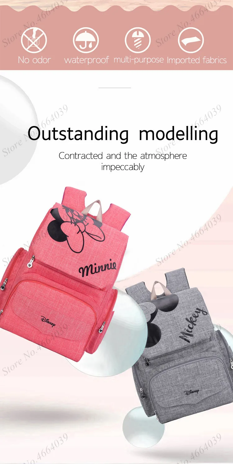 Disney Minnie Mummy сумка для беременных, брендовый usb-обогреватель, Большая вместительная детская сумка, рюкзак для путешествий, сумка для ухода за ребенком