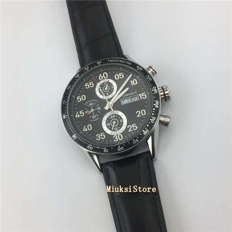 

43mm watch men Black dial Leather Strap Automatic Mechanical man watches
