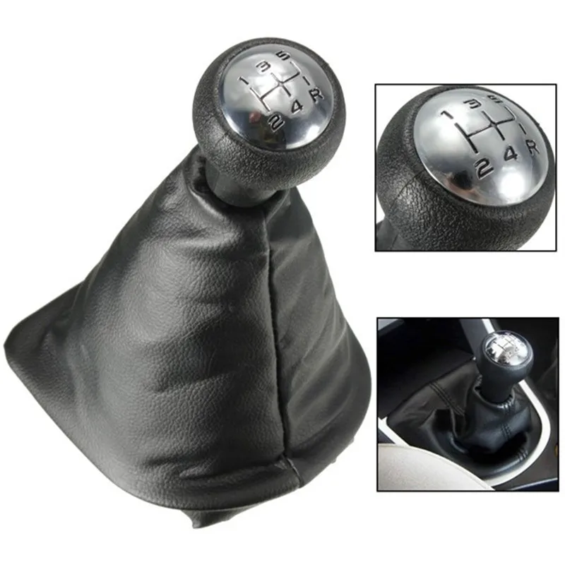 Black Chrome Leather Car Auto 5 Speed Manual Gear Stick Shift Lever Knob Fit For Peugeot 207 307