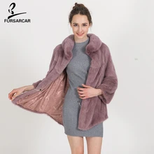 FURSARCAR Winter Warm Natural Fur Coat Women High Quality Mink Fur Jacket Overcoat Fashion Designer Mink Coats Female BF-C0487