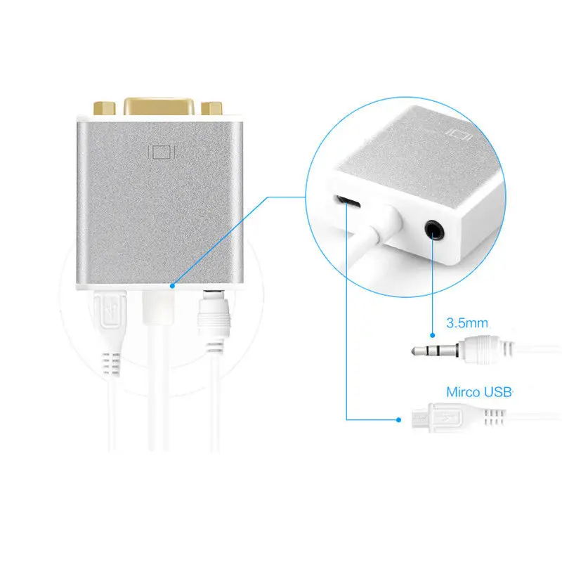 Кабель переходник BESIUNI HDMI VGA для аудио и Micro USB порта XBOX PS3 4 активный