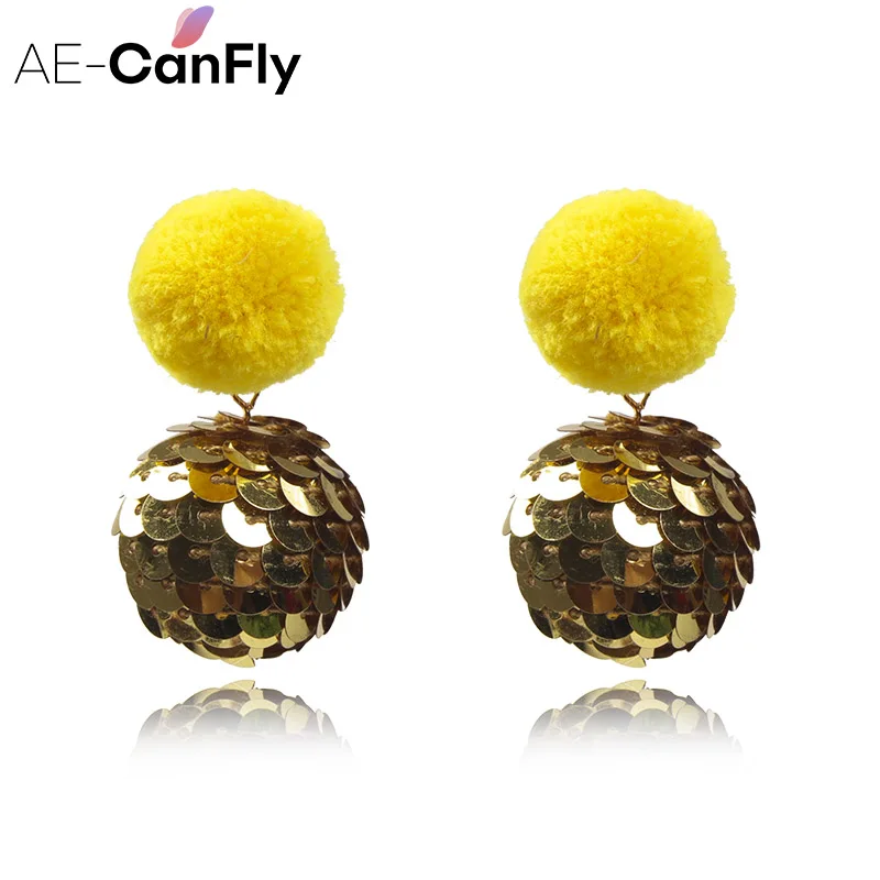 Black Gold Sequin Balls Drop Earrings Fashion Double Ball Women Dangle
