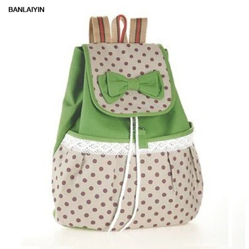 

Girl's Bowknot Canvas Backpack For Student (Green)