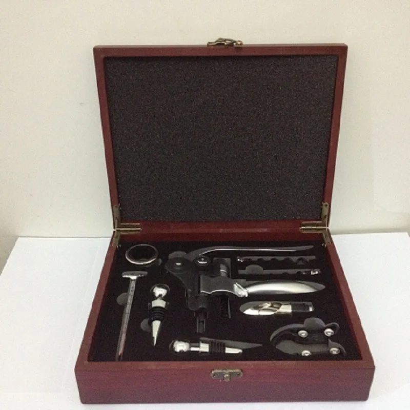 

High-grade, red wine kit bottle opener 9 piece suit wooden, gift box Decanter