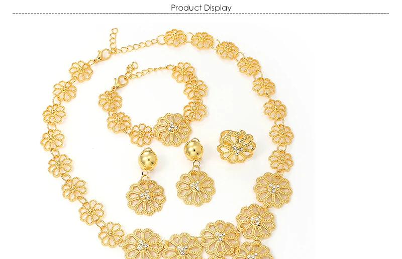  Wedding Bridal Jewelry Sets Imitation Crystal African Beads Jewelry Set Gold Color Nigerian Statement Necklace Set (1)