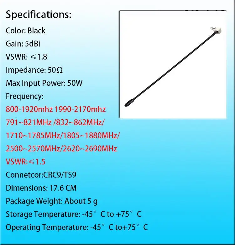 LEORY 2 шт 4G LTE антенна с TS9 или CRC9 разъемом для huawei E398 E5372 E589 E392 Zte MF61 MF62 aircard 753s 5dbi усиление