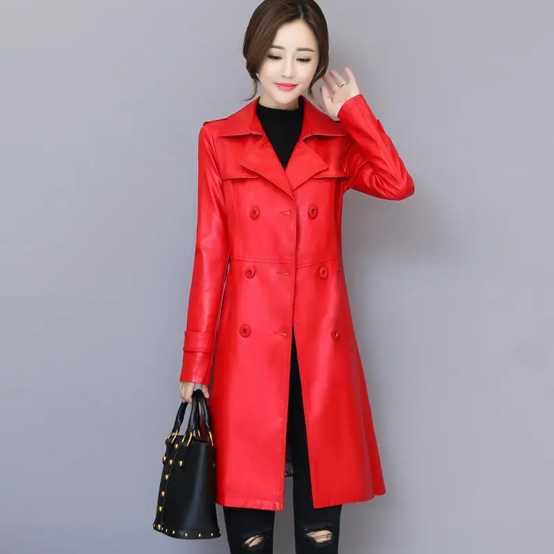 2019 New Women Sheepskin Genuine Leather Jackets Lady Spring Vintage Turn-down Collar Double Breasted Plus Size Coats