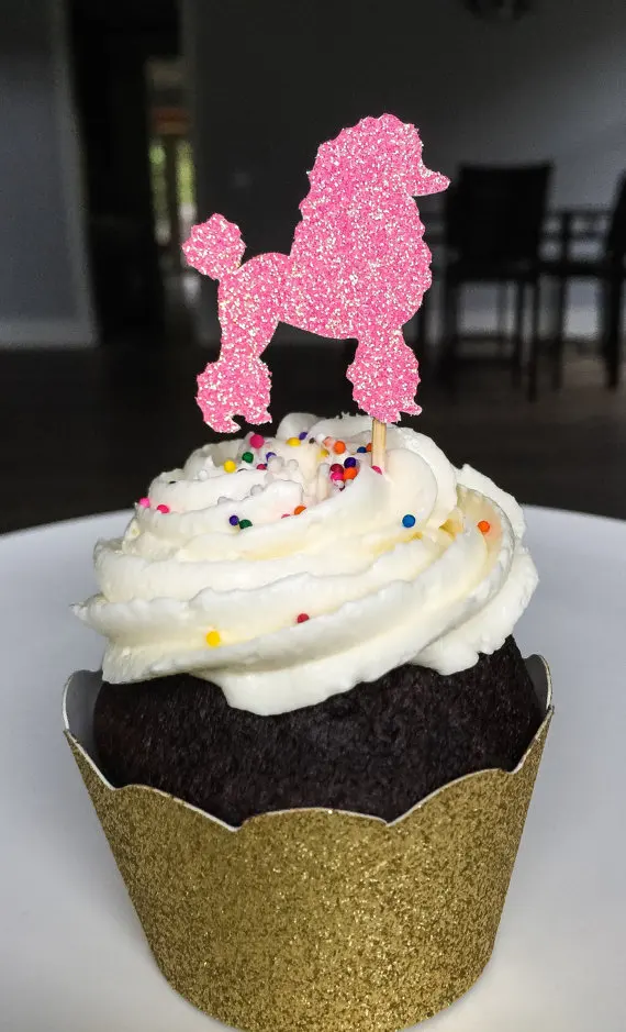 10pcs Poodle Cupcake Toppers, Dog Birthday Party, Baby Shower, Puppy