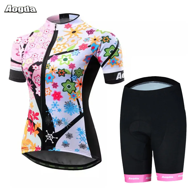 Aogda летние женские Велоспорт Джерси комплект Roupa Ciclismo с коротким рукавом Mtb одежда