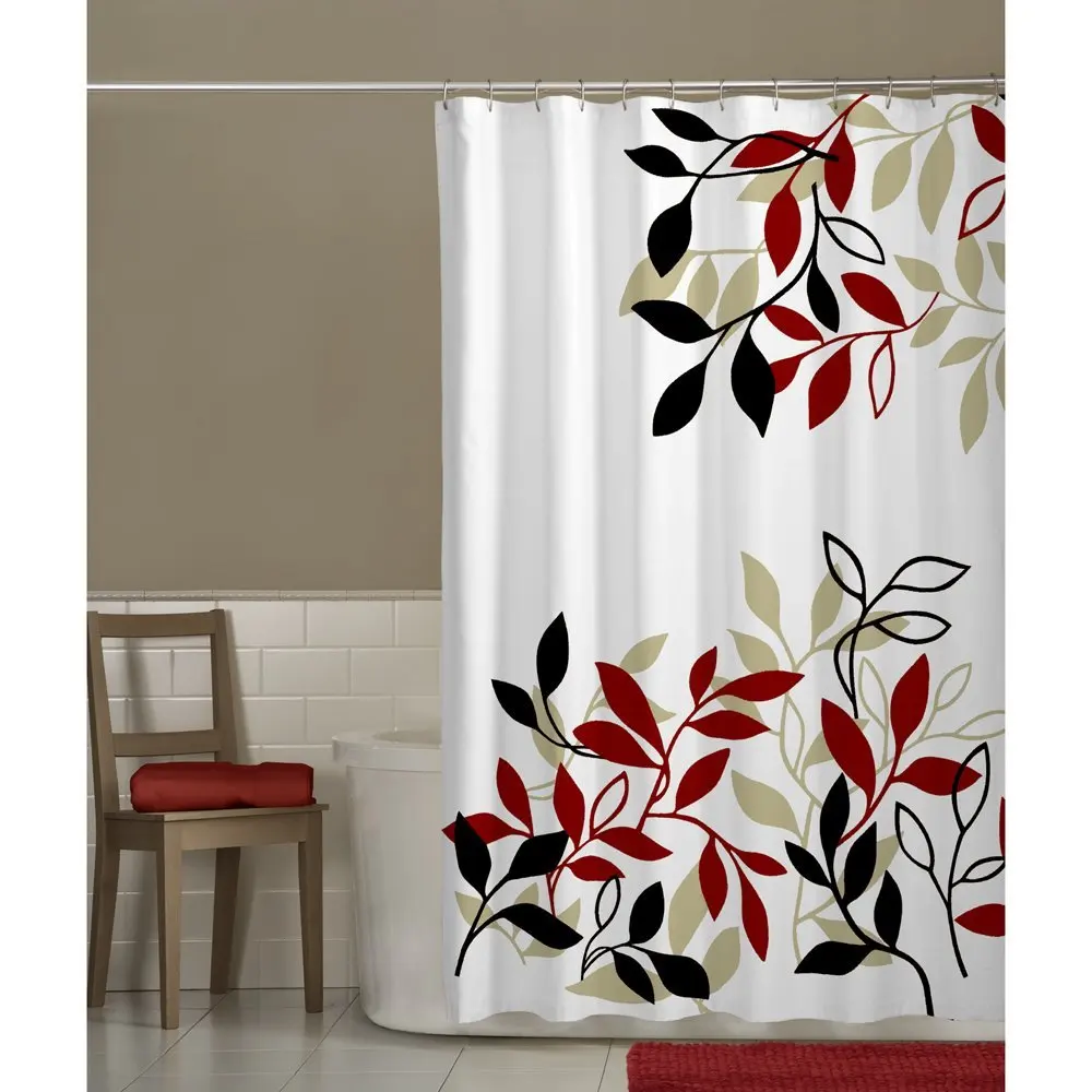 Maytex Mills Satori Fabric Shower Curtain, Red waterproof and mildew