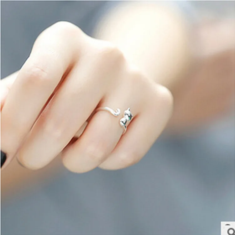 Женское кольцо с котом DoreenBeads модное медный серебристый цвет|kitten ring|open ringfashion rings |