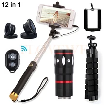 10X телефото Lentes Fisheye Широкий формат макрообъектив Штатив для iPhone 6 6 S 7 Plus сотовый телефон Оптические стёкла монопод палка для селфи