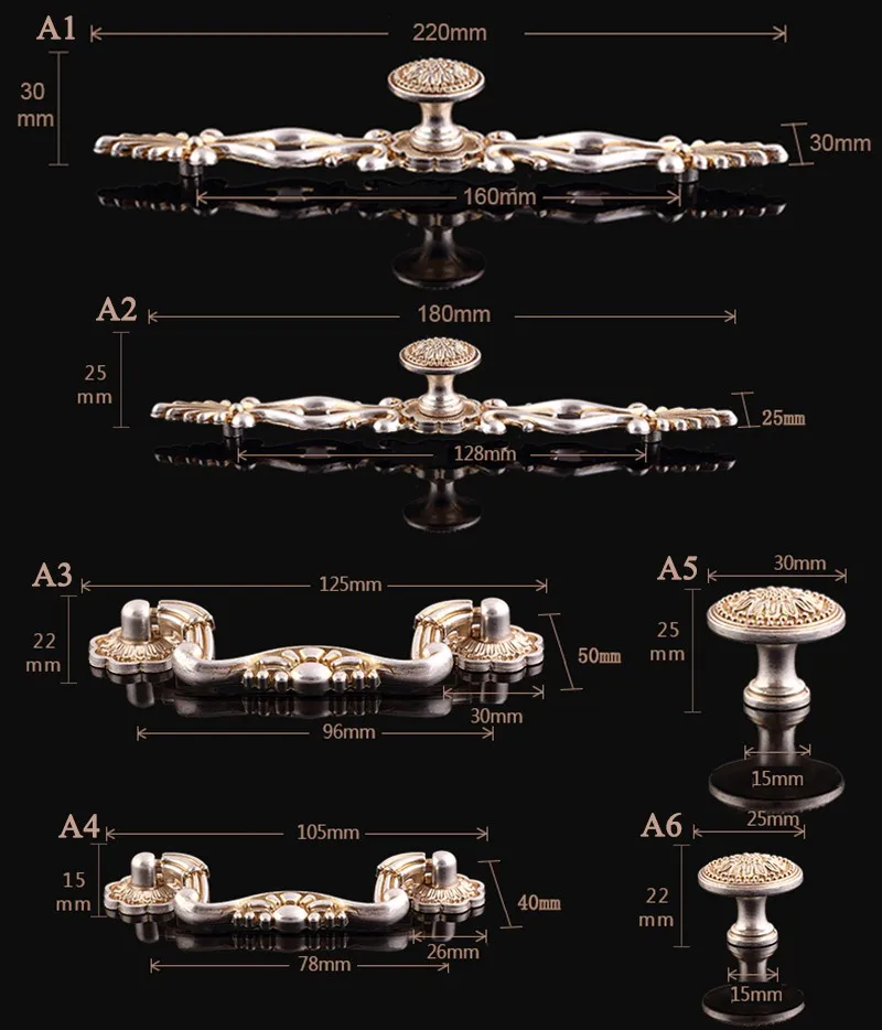 10 قطعة ريترو خمر الأوروبية العتيقة الفضة المطبخ مقبض باب حمّام خزانة دولاب درج مجلس الوزراء التأثيرات مقابض وأُكر