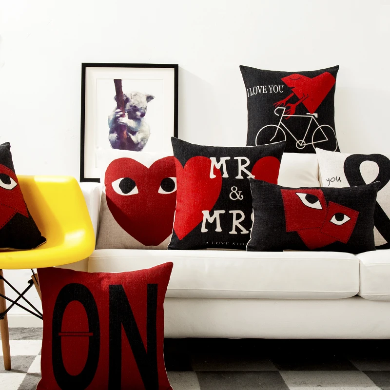 

Fashion Love Decorative Pillow Case Red Black Letter Printed Cushion Cover Home Decor Cojines Decorativos Para Sofa Pillow Cover