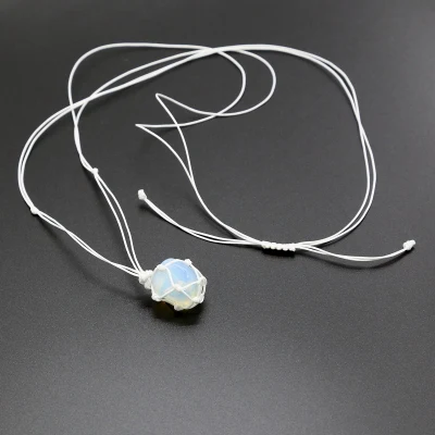 opal white Модное индивидуальное ожерелье, натуральная подвеска в виде каменного маятника, кристальная подвеска, ожерелье с сеткой, ожерелье для йоги, ювелирные изделия для мужчин и wo мужчин - Окраска металла: opal white