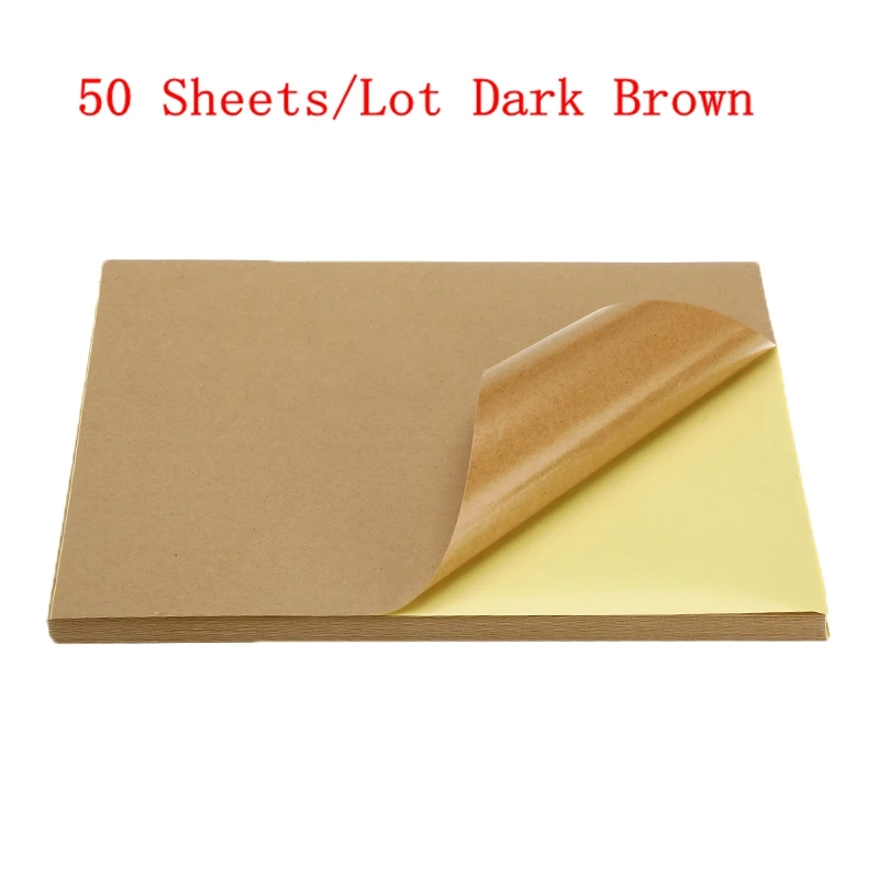 50 sheets dark brown 50/100 листа/уп наклейки для ногтей с много A4 глянцевой и матовой крафт клейкая Стикеры для лазерный струйный принтер копир ремесло Бумага самоклеющиеся Стикеры этикетка - Color: 50 sheets dark brown