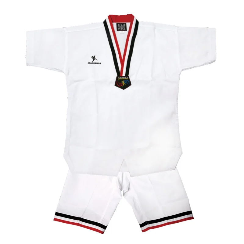 Taekwondo Dobok Protector Uniform Stripe Clothes TKD Professional Half Sleeve Short Pants Karate