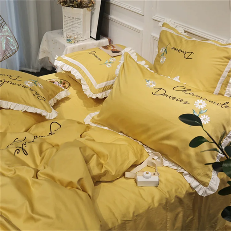RUIYEE бренд Простой 60S Египетский хлопок комфорт постельный комплект атласные ромашки Вышивка king size постельные принадлежности пододеяльник простыни наволочки