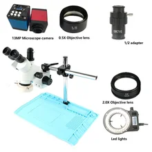 HDMI VGA 3.5X-90X непрерывный зум Тринокулярный Стерео микроскоп 13MP цифровая камера 56 светодиодный кольцевой светильник Пайка Ремонт телефона