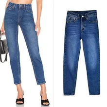 Для женщин Штаны с высокой посадкой Модные свободные прямые джинсовые брюки женские девять очков повседневные джинсы весенние и осенние штаны D121