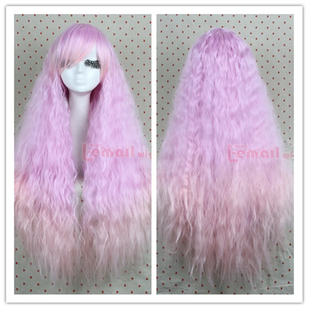 NEW STYLE Free Shipping &gt&gt&gt&gt long Rhapsody lavender fade to pink curly wave cosplay party hair wig |