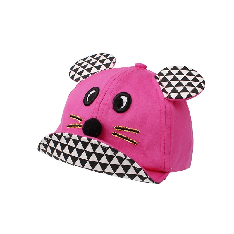 Cartoon Mouse Baby Cap Plaid Fashion Pattern Hat For Girls Cotton Kids Sun Hat Mouse Ears Summer Baby Cap Baby Boys Clothing (4)