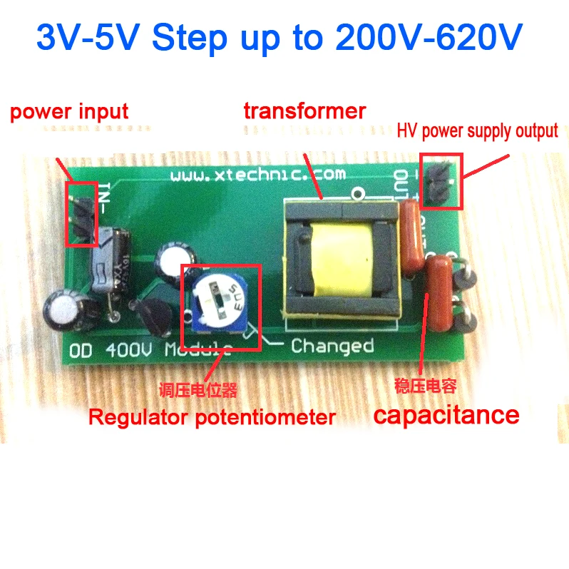 

High Voltage DC-DC Boost Converter input 3V-5V Step up to output 200V-620V 300V 350V adjustable Power PSU Module