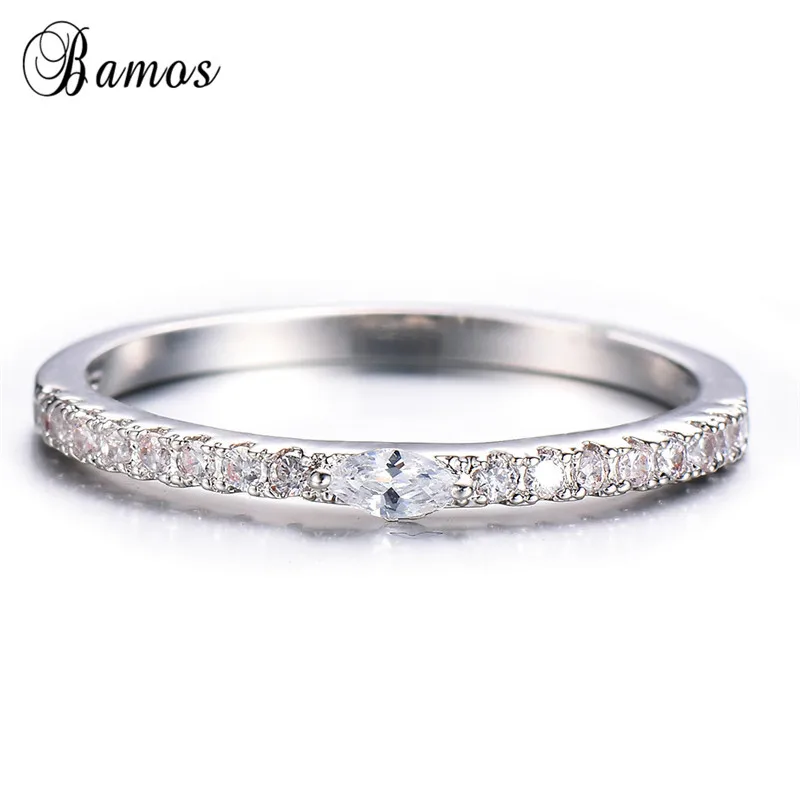 

Bamos Simple Round Finger Ring Full Crystal Wedding Rings For Women 925 Sterling Silver Filled Engagement Jewelry Best Gifts