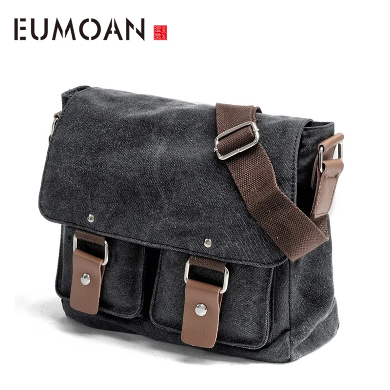 

EUMOAN Men's Literary belt shoulder bag, men's shoulder canvas bag, zipper man canvas postman Bag