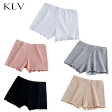 Ladies Women Summer Thread Ribbed Striped Seamless Stretchy Underpants Solid Color Ruffled Agaric Hem Boxer Shorts twist dip hem solid tee