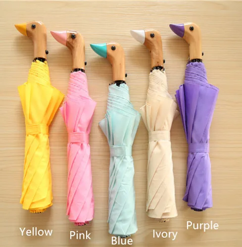 

Duck Head Child Adult Automatic Umbrella Two Folding Wooden Handle Sunshade Umbrella Sun Umbrella Duck Parasol