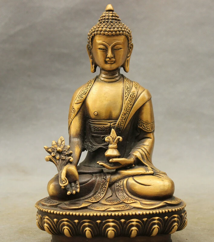 

S3589 8" Tibet Tibetan Bronze Buddhism Shakyamuni Sakyamuni Medicine Buddha Statue D0317