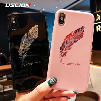 

USLION Silicone Feather Case For iPhone 7 8 Plus 11 Pro Max XR Xs Letter Phone Cases For iPhone X 8 7 6 6S Plus Soft TPU Cover