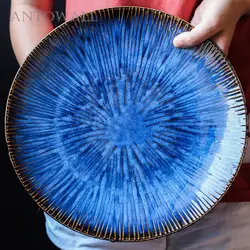 ANTOWALL Западной Стиль керамическая тарелка для еды голубой цвет стейк блюдо Тарелка Макарон Ресторан специальной посуды домой 11 дюймов