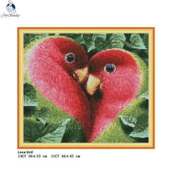 

Heart Shaped Bird Pattern Count Aida Canvas Cross Stitch DMC 11CT 14CT Cross-Stitch Kit DIY Hand Made Embroidery for Needlework