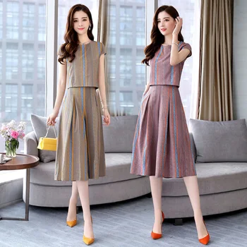 

Office Lady High Waist Conjunto Feminino Chic Striped Top&pants Set Brief Contrast Fashion Ensemble Femme Survetement