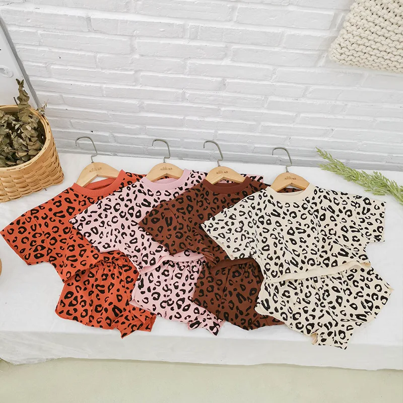 

Celveroso new 2PCS Kids Baby Boys Girls Clothes leopard printed T-shirt Tops + Pants Shorts Summer Outfits Set children clothes