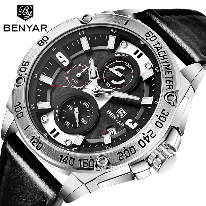 

Men’s Watches BENYAR NEW Top Brand Luxury Leather Watch Man Casual Fashion Waterproof Date Sports Quartz Clock zegarek meski