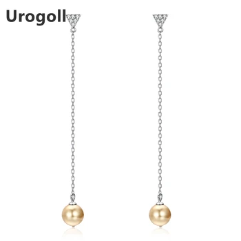

New Silver 925 Jewelry Slender Tassel 925 Sterling Silver Geometric Pearl Ball Pendant Earring Drop Long Earrings For Women Gift