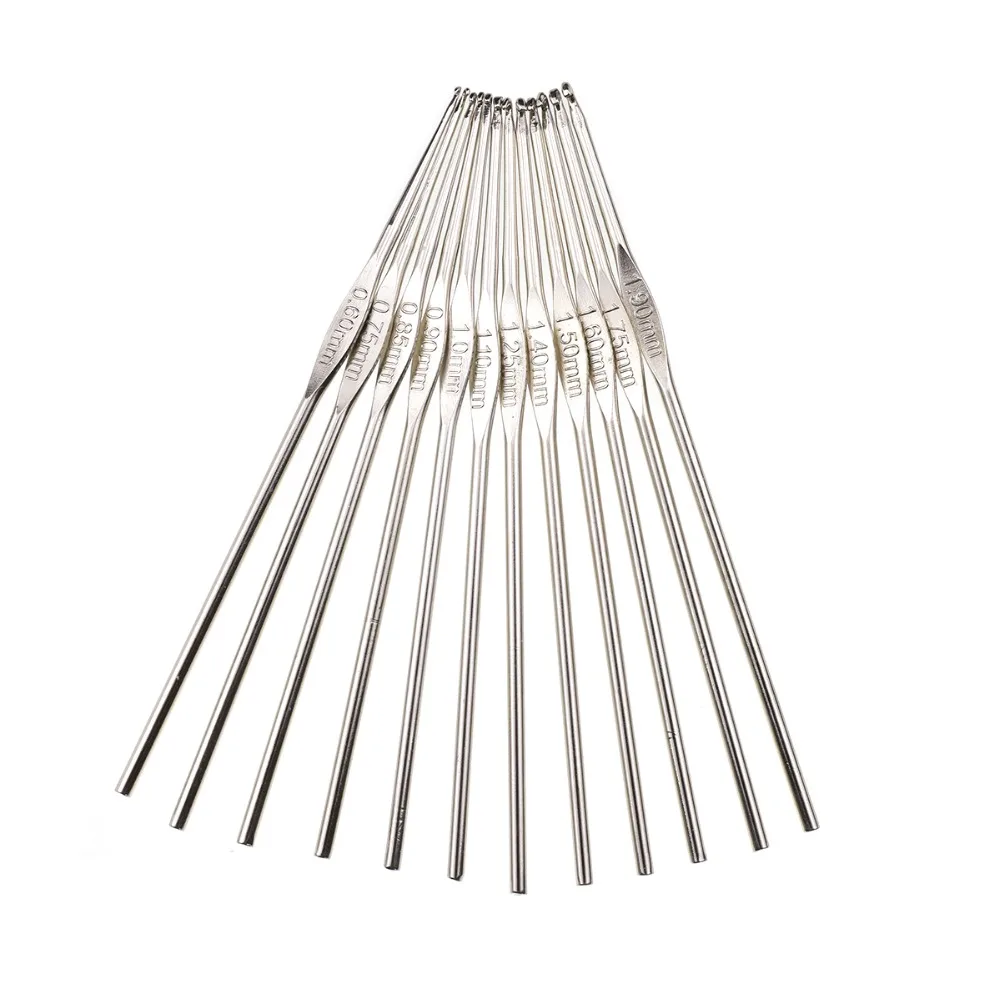 Looen 12pcsset Small Size Crochet Hooks Set Mix Sizes 0.6-1.9mm Knitting Needles For Yarn Weave Tools Lace Crochet Needles Set (7)