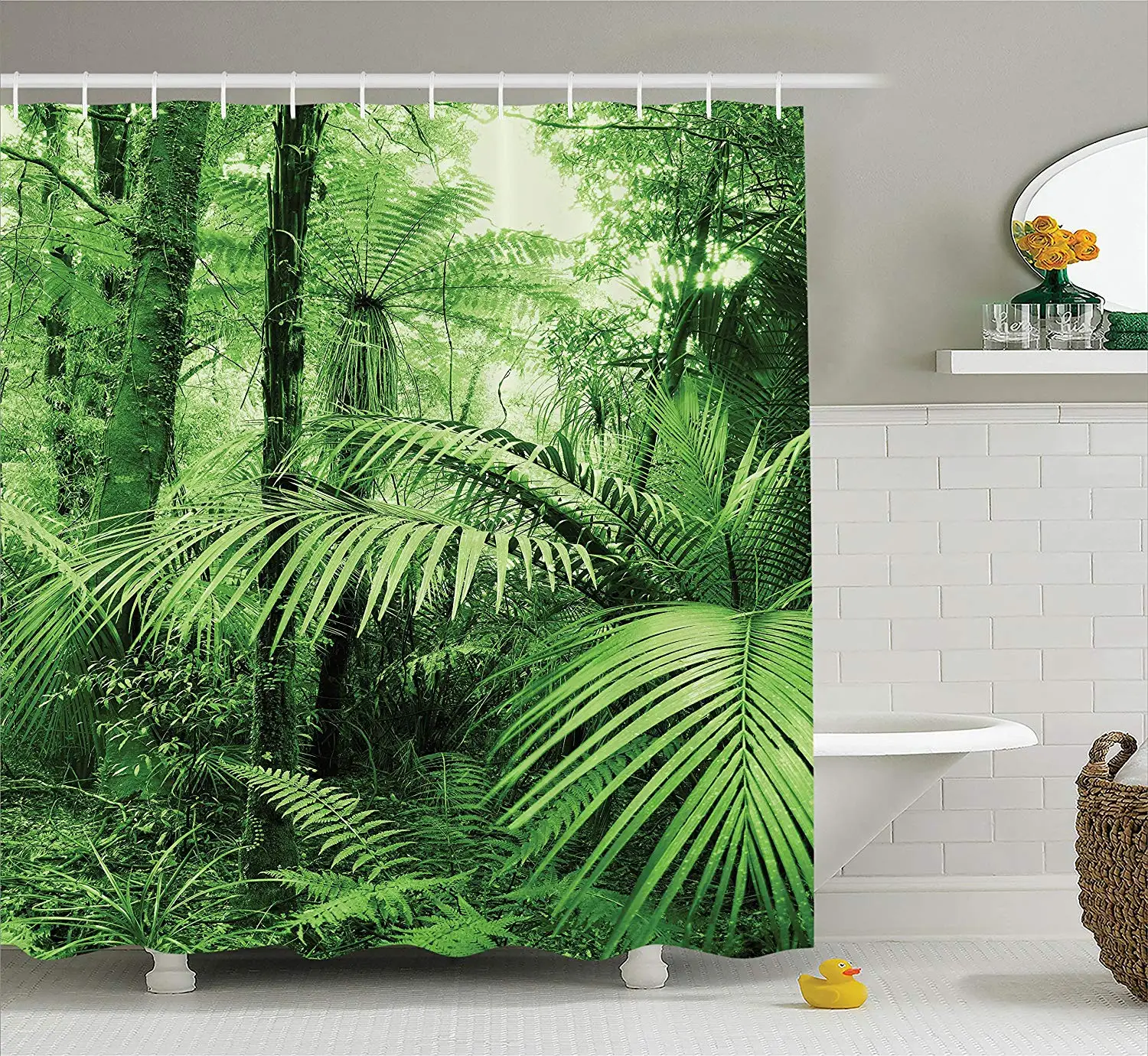 Tropical Rainforest Nature Shower Curtain Bathroom Waterproof W/ 12Hooks 72x72" 