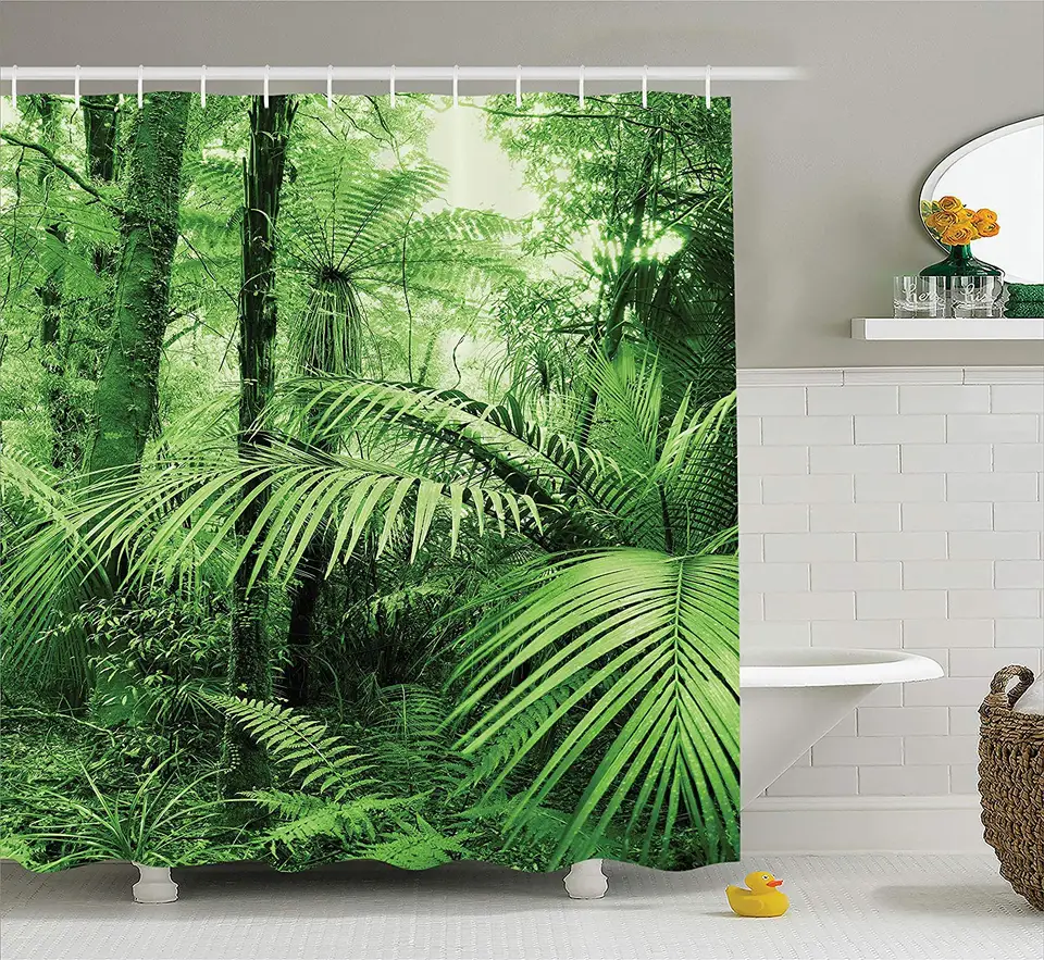 Rainforest Decorations Shower Curtain Palm Trees And Exotic Plants In Tropical Jungle Wild Nature Zen Theme