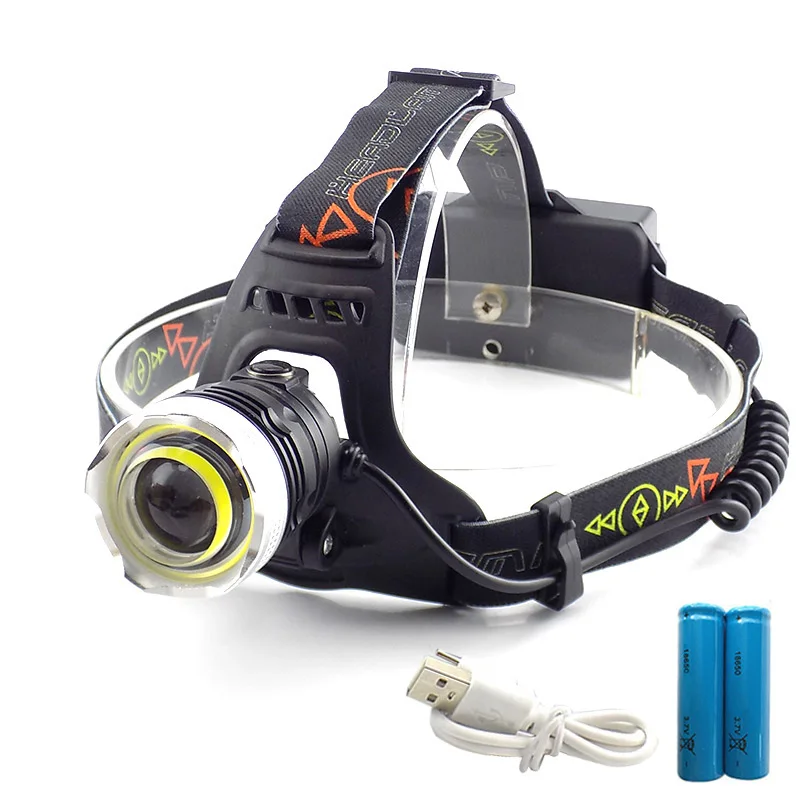 

COB T6 LED Headlamp USB Rechargeable Torch Head Light Lantern Flashlight Outdoor Caving Fishing Riding + 2 pcs 18650 battery