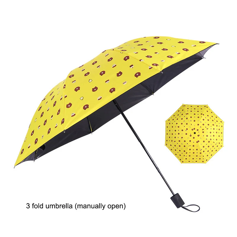 3 складной автоматический зонтик черный пластиковый медведь ветростойкий 3 складной зонтик дождь Милая волна портативный зонтик